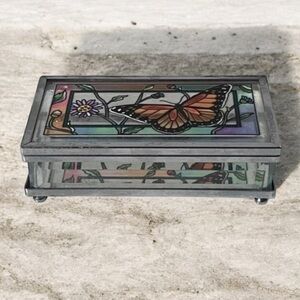 AMIA Denver Co. Stained Glass Trinket Box hand painted butterfly